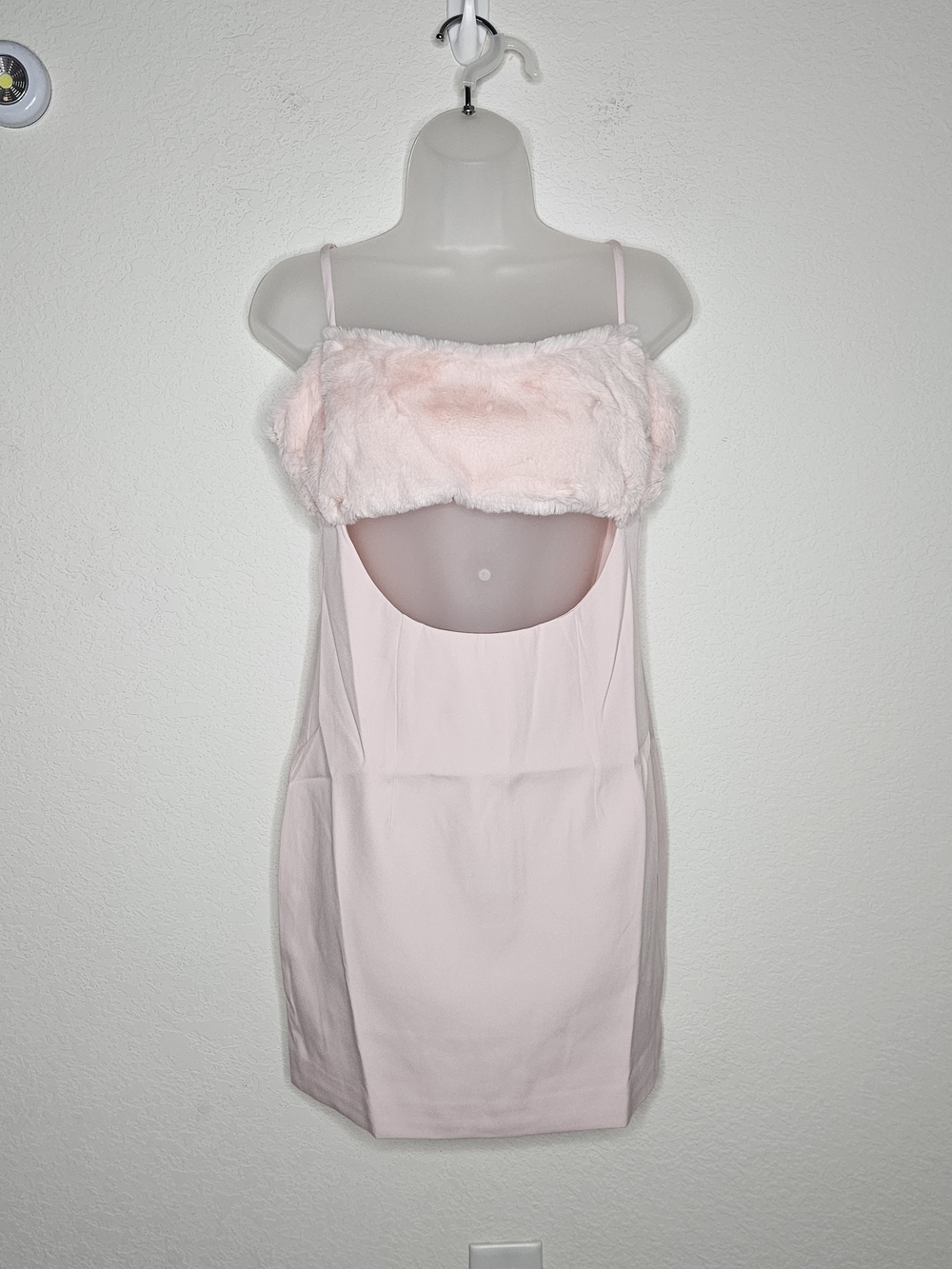 Naked Wardrobe The Statement Pink Faux Fur Trim Cutout Mini Dress Y2K Glam M NWT